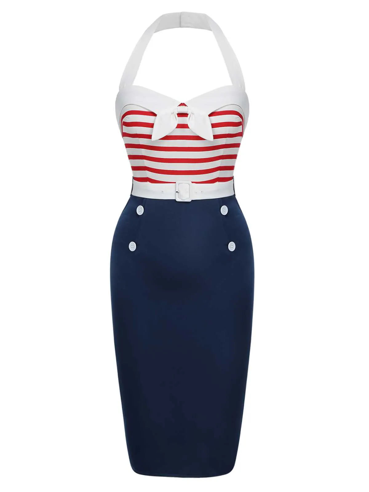 1960s Halter Stripes Bow Belted Dress sold by Retro Stage product image thumbnail 3