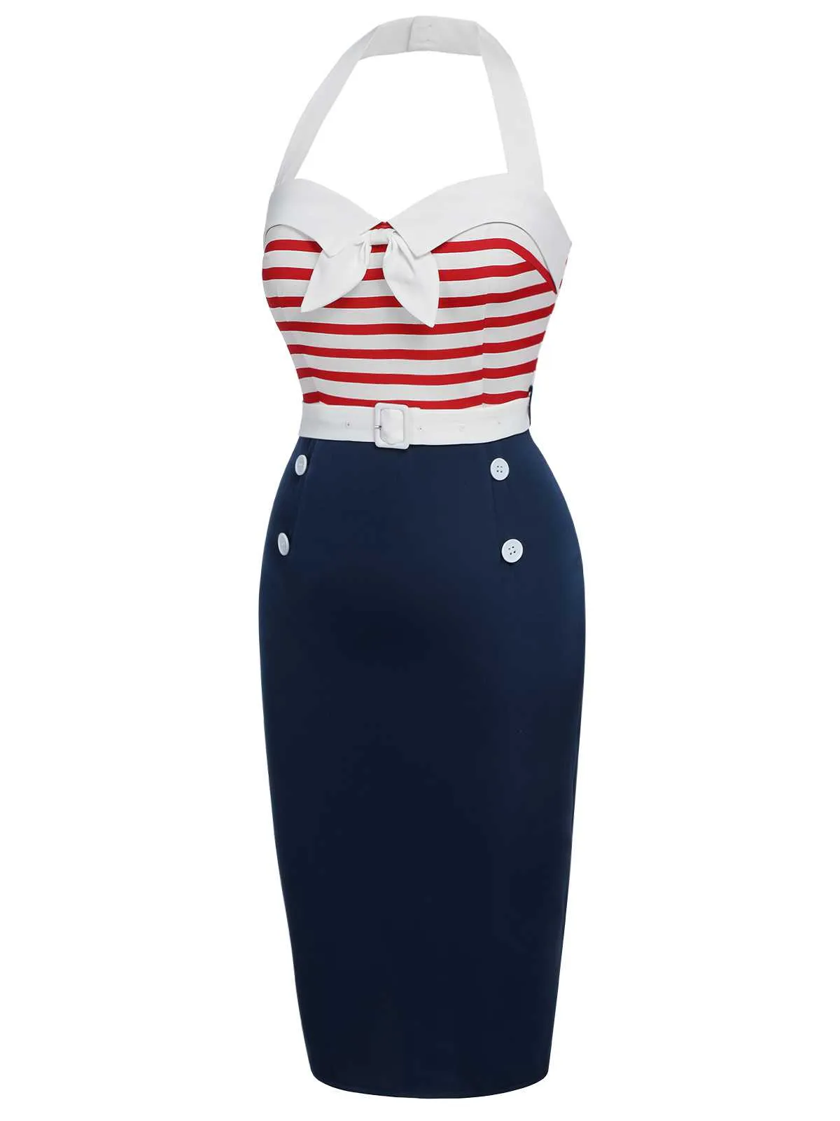 1960s Halter Stripes Bow Belted Dress sold by Retro Stage product image thumbnail 4