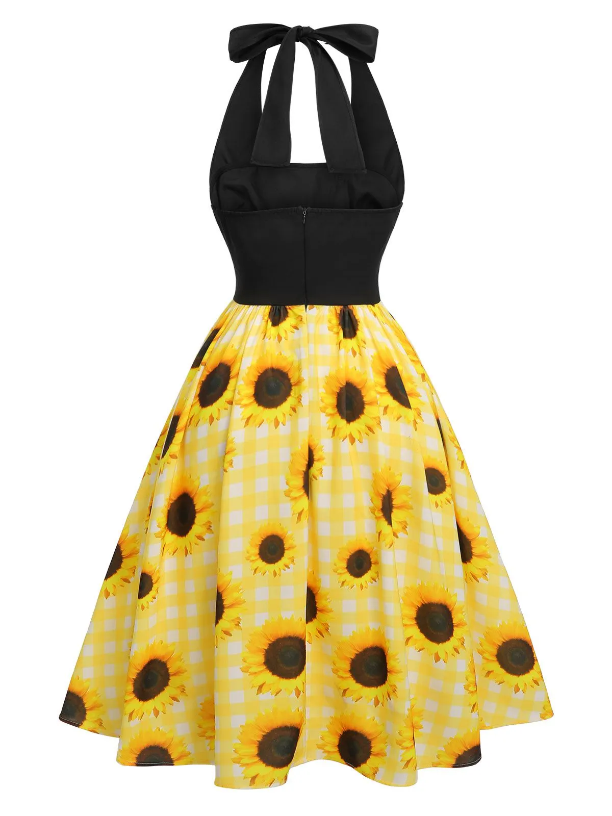 Yellow 1950s Sunflower Plaid Halter Dress sold by Retro Stage product image thumbnail 5