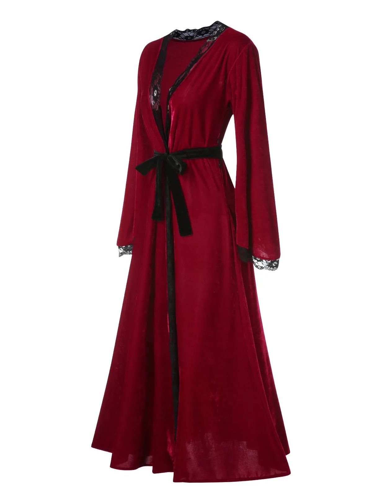 Wine Red 1950s Lace Patchwork Night Robe sold by Retro Stage product image thumbnail 2