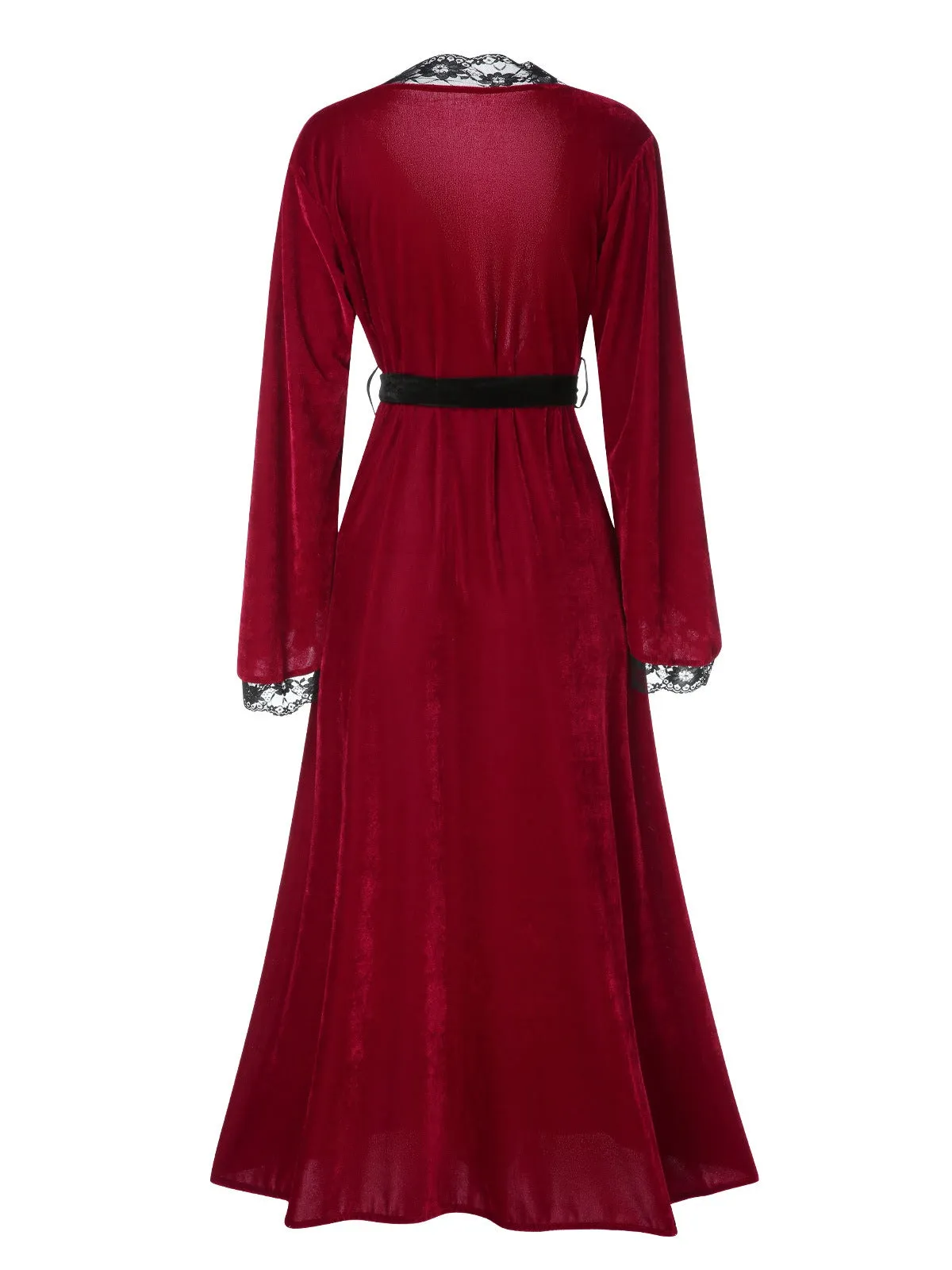 Wine Red 1950s Lace Patchwork Night Robe sold by Retro Stage product image thumbnail 3