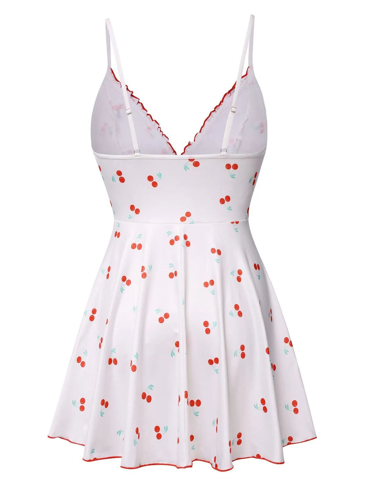 White 1950s Spaghetti Strap Cherry Bow Sleepwear sold by Retro Stage product image thumbnail 3