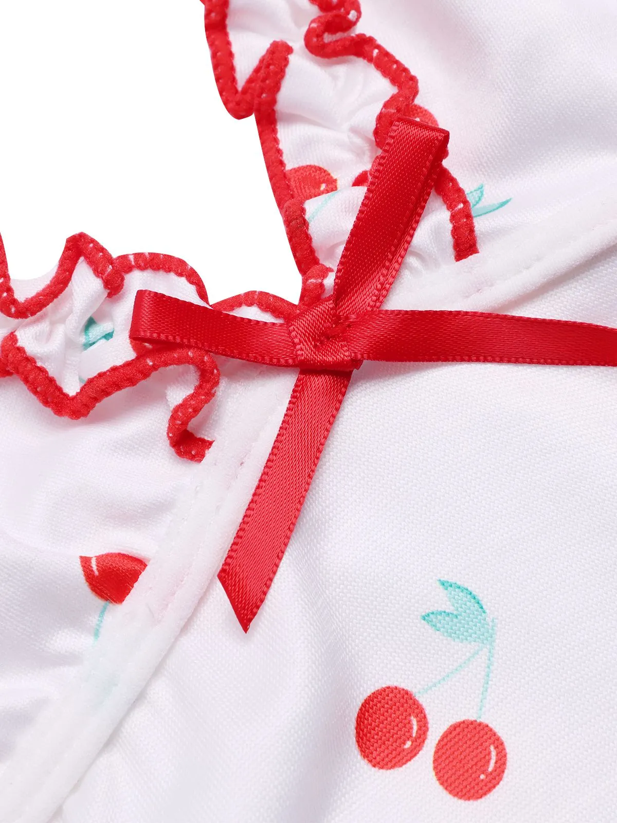 White 1950s Spaghetti Strap Cherry Bow Sleepwear sold by Retro Stage product image thumbnail 4