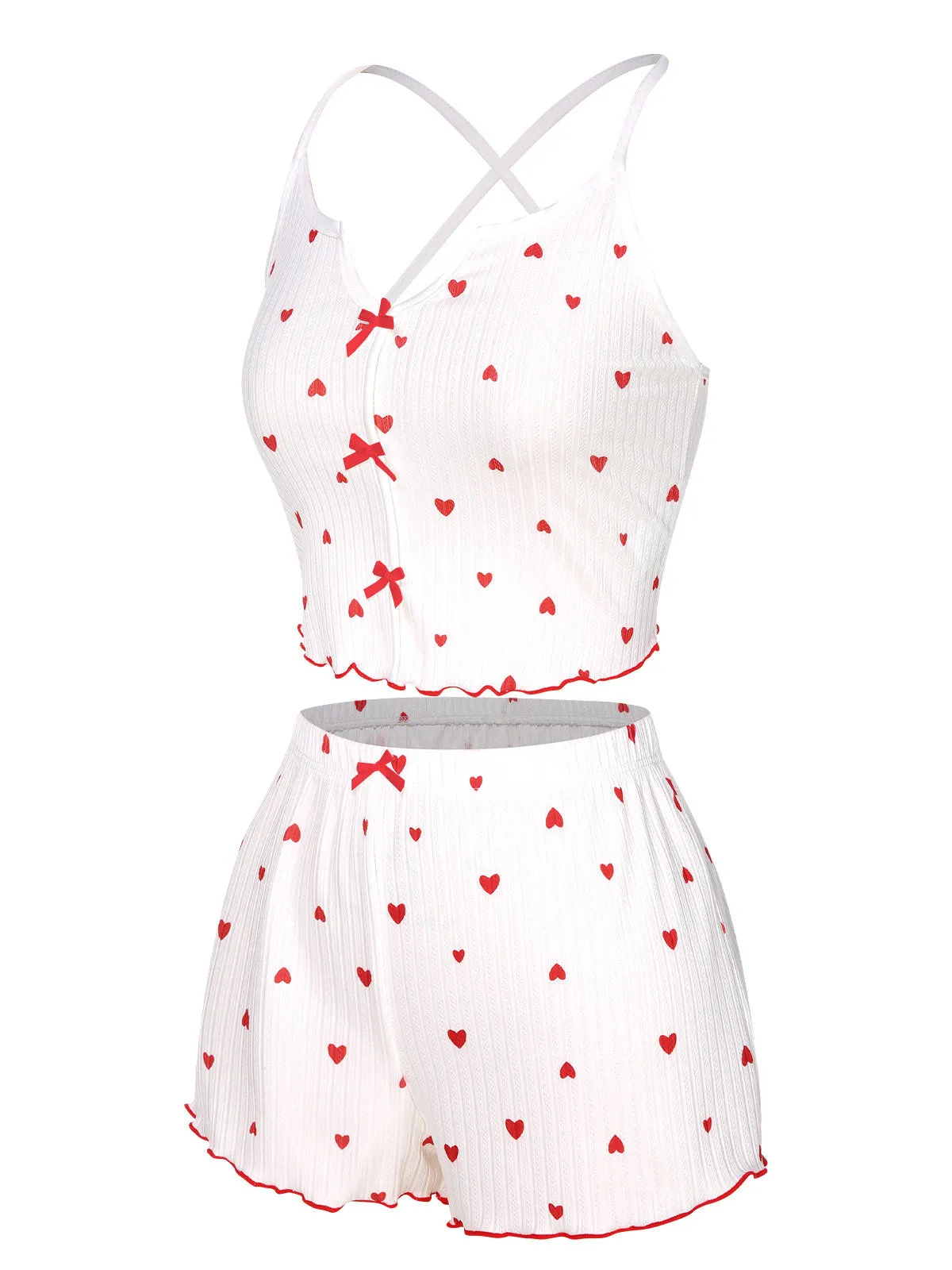 White 1950s Heart Spaghetti Straps Pajamas sold by Retro Stage product image thumbnail 2