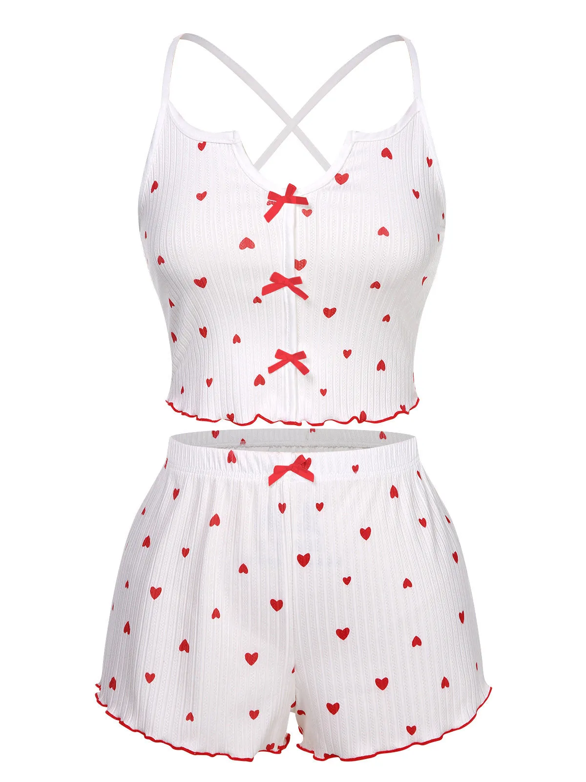 White 1950s Heart Spaghetti Straps Pajamas sold by Retro Stage