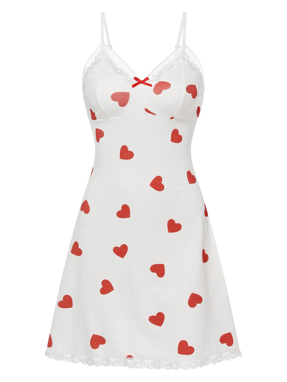 White 1950s Heart Lace Spaghetti Straps Sleepwear sold by Retro Stage