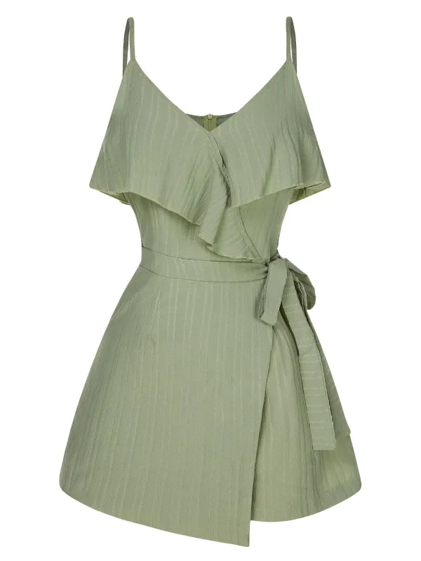 Green 1950s Ruffles Spaghetti Straps Romper sold by Retro Stage