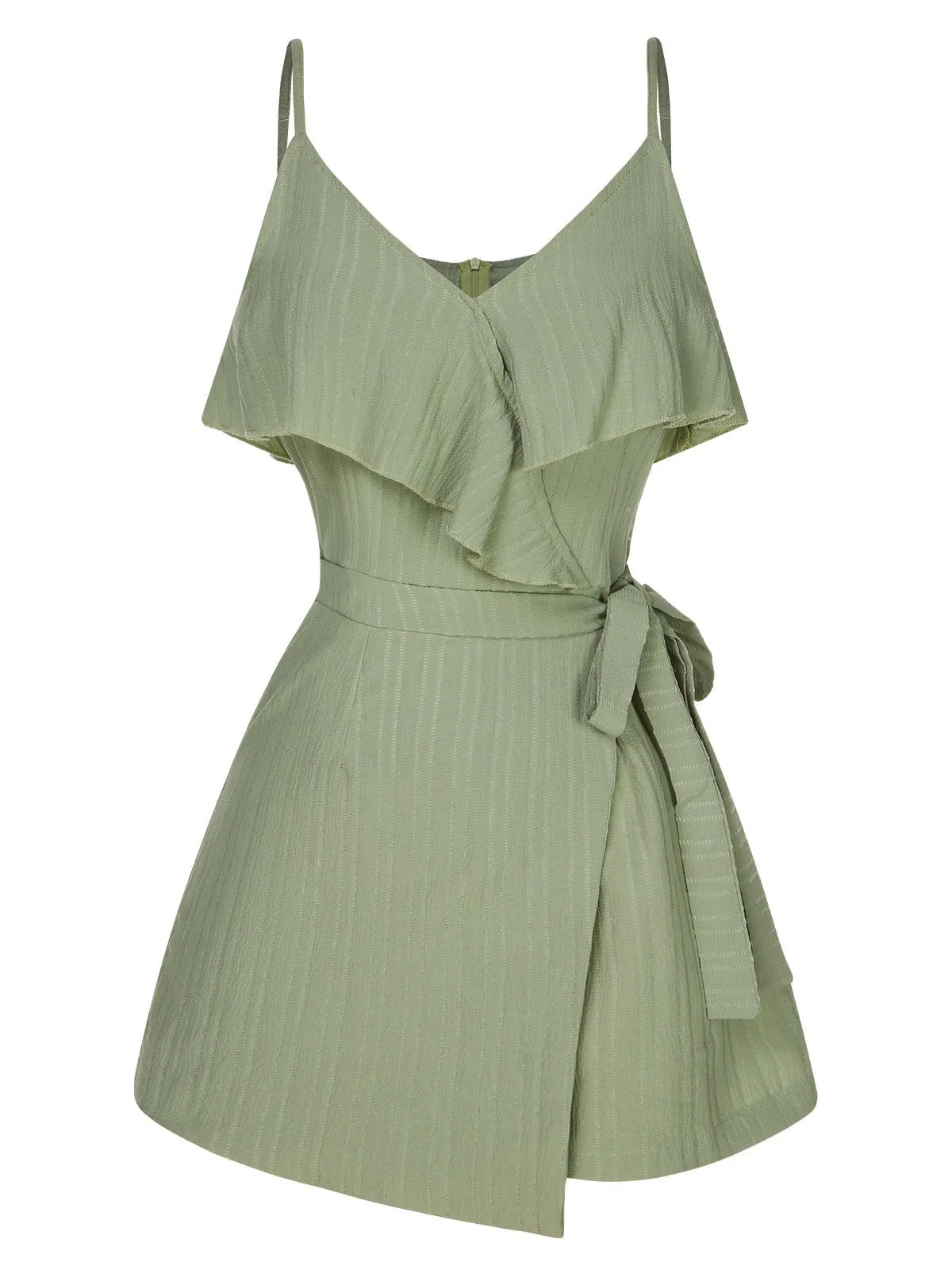 Green 1950s Ruffles Spaghetti Straps Romper sold by Retro Stage