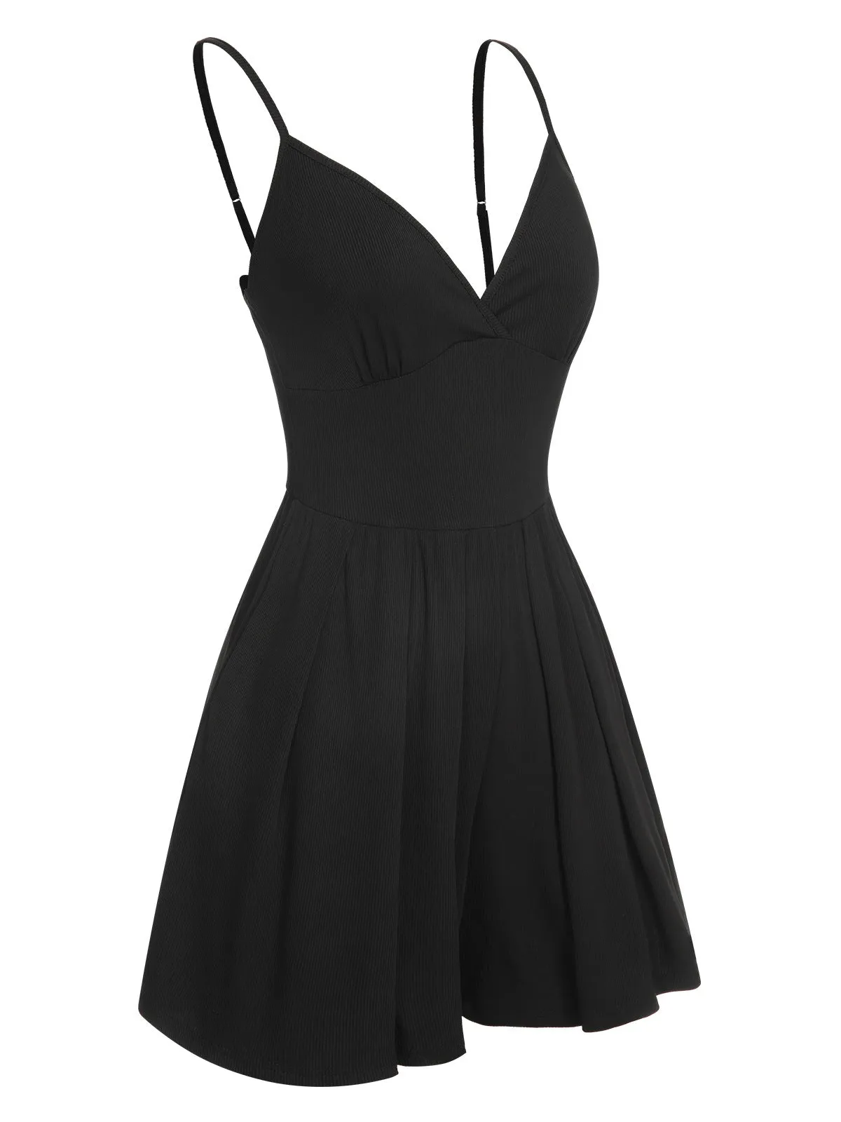 Black 1950s Solid V-Neck Spaghetti Straps Romper sold by Retro Stage product image thumbnail 2