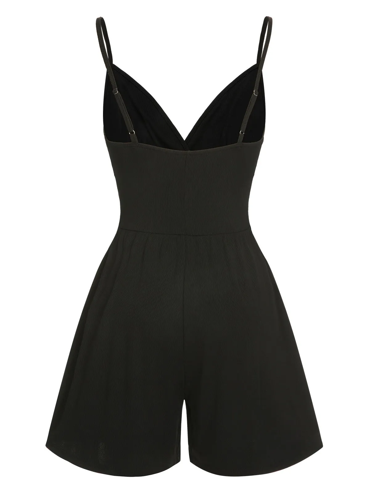 Black 1950s Solid V-Neck Spaghetti Straps Romper sold by Retro Stage product image thumbnail 3