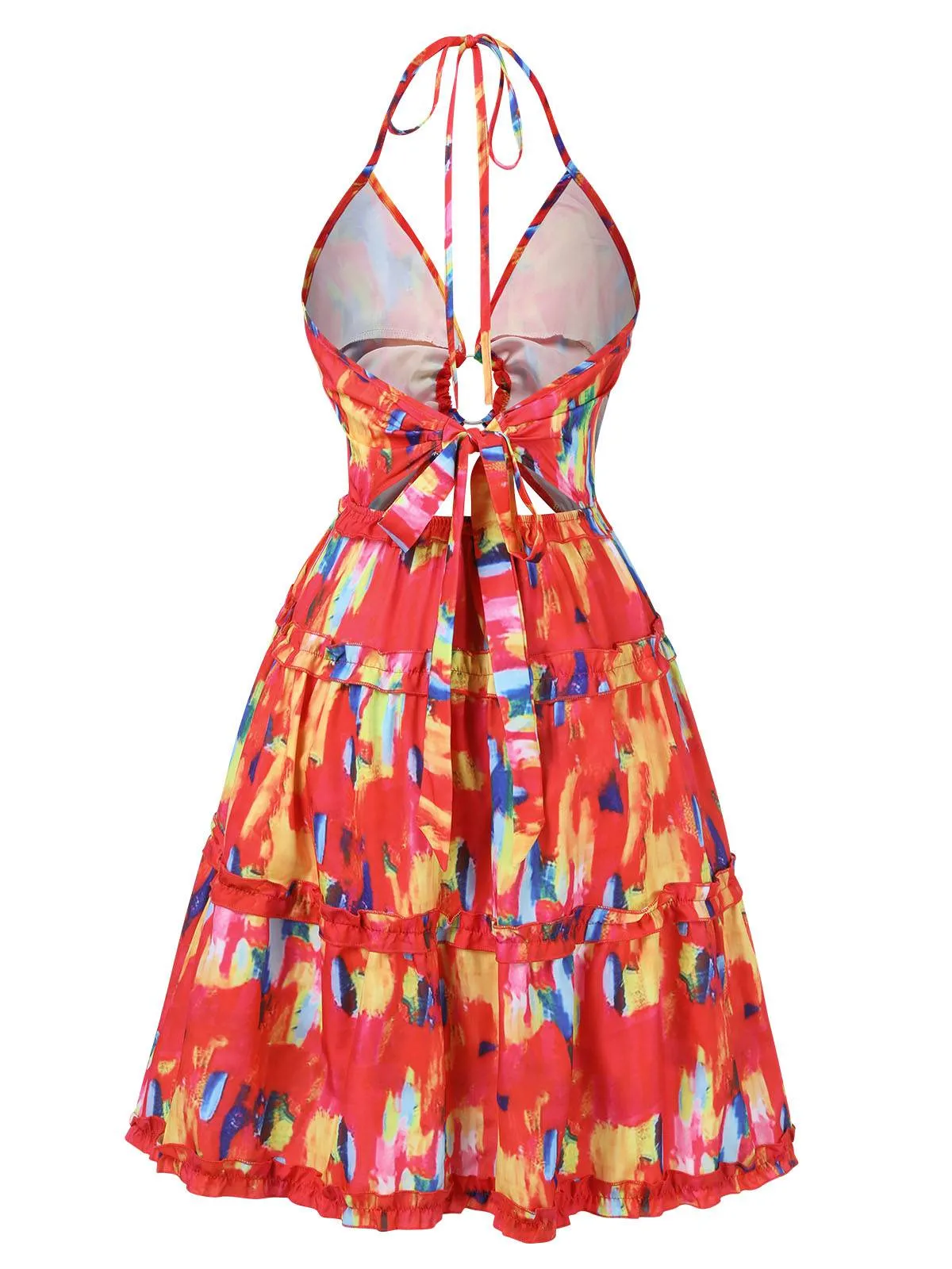 Red 1950s Hollow Out Ruffles Halter Dress sold by Retro Stage product image thumbnail 2