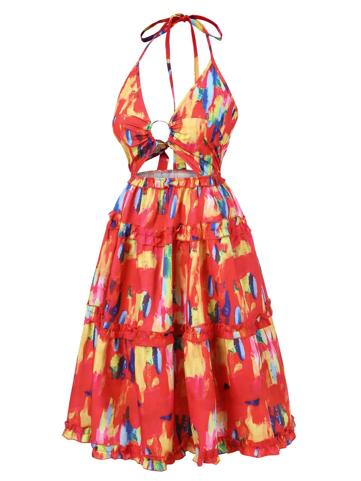 Red 1950s Hollow Out Ruffles Halter Dress sold by Retro Stage product image thumbnail 3