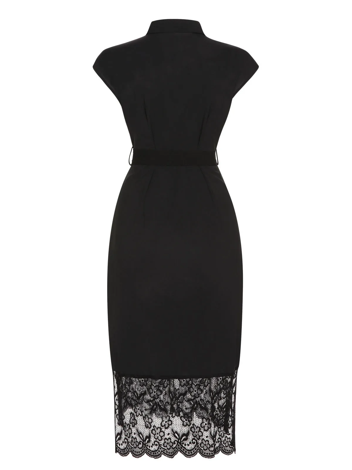 Black 1940s Solid Lace Shirt Collar Belted Dress sold by Retro Stage product image thumbnail 3
