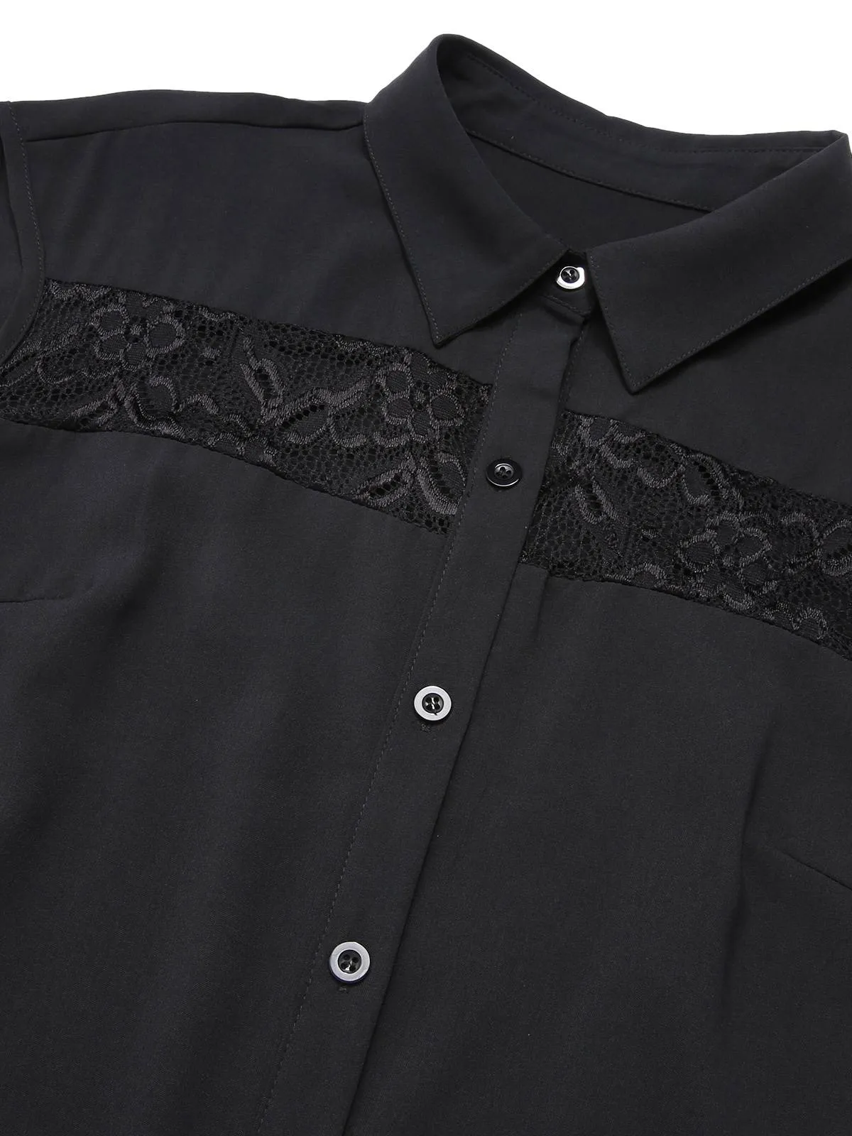 Black 1940s Solid Lace Shirt Collar Belted Dress sold by Retro Stage product image thumbnail 4