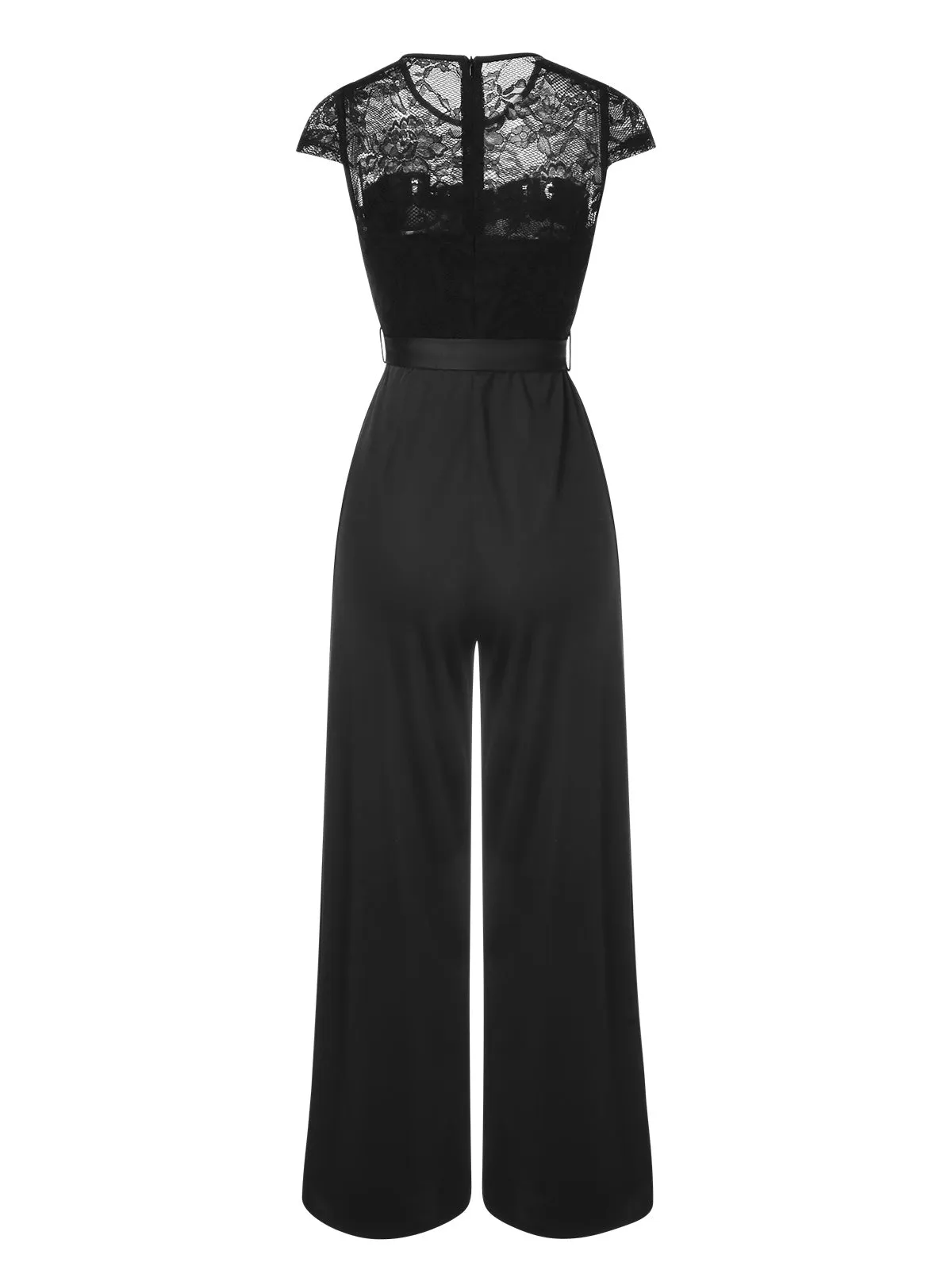 Black 1960s Lace Patchwork Cap Sleeves Tie Jumpsuit sold by Retro Stage product image thumbnail 3