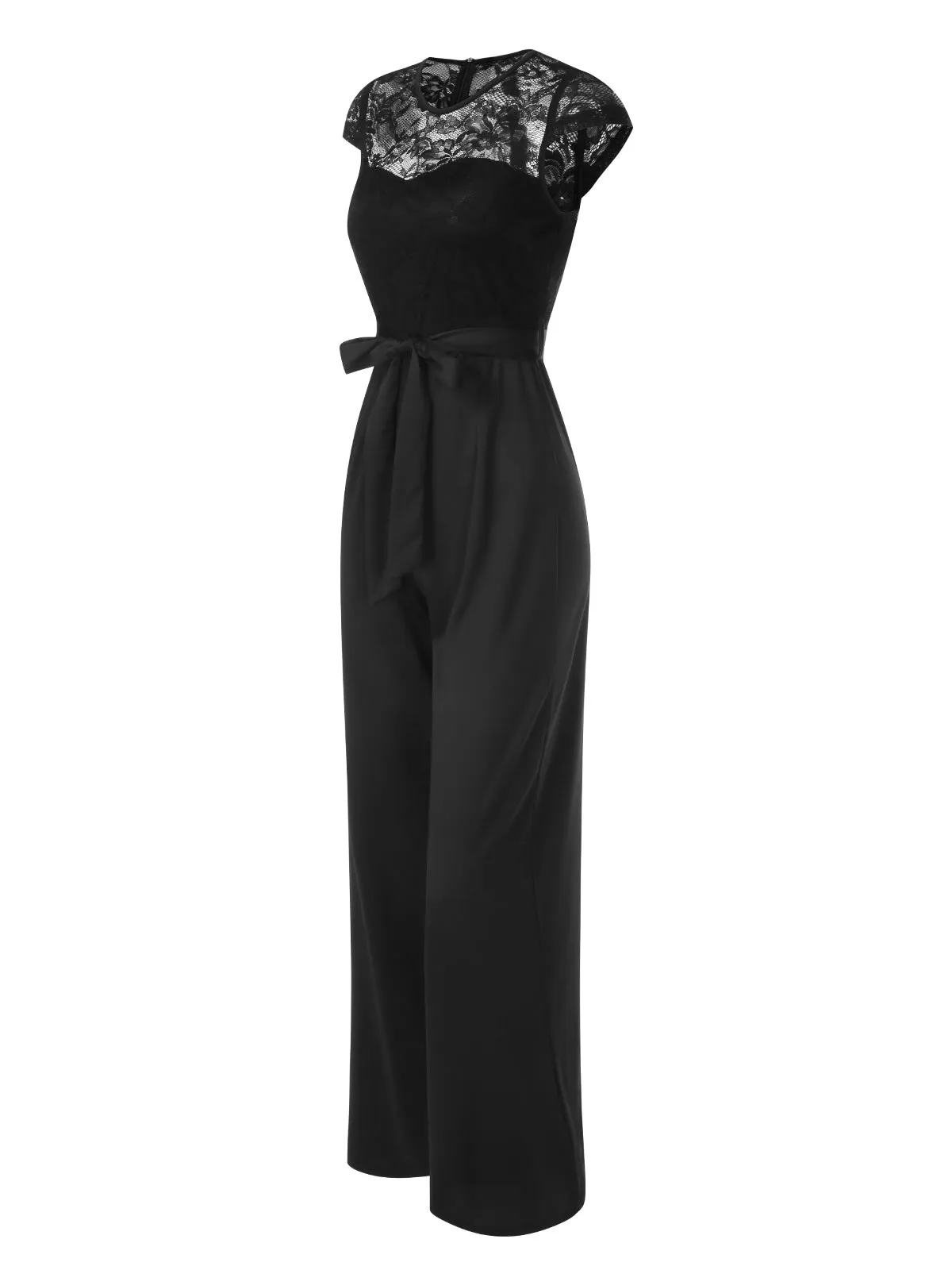 Black 1960s Lace Patchwork Cap Sleeves Tie Jumpsuit sold by Retro Stage product image thumbnail 2