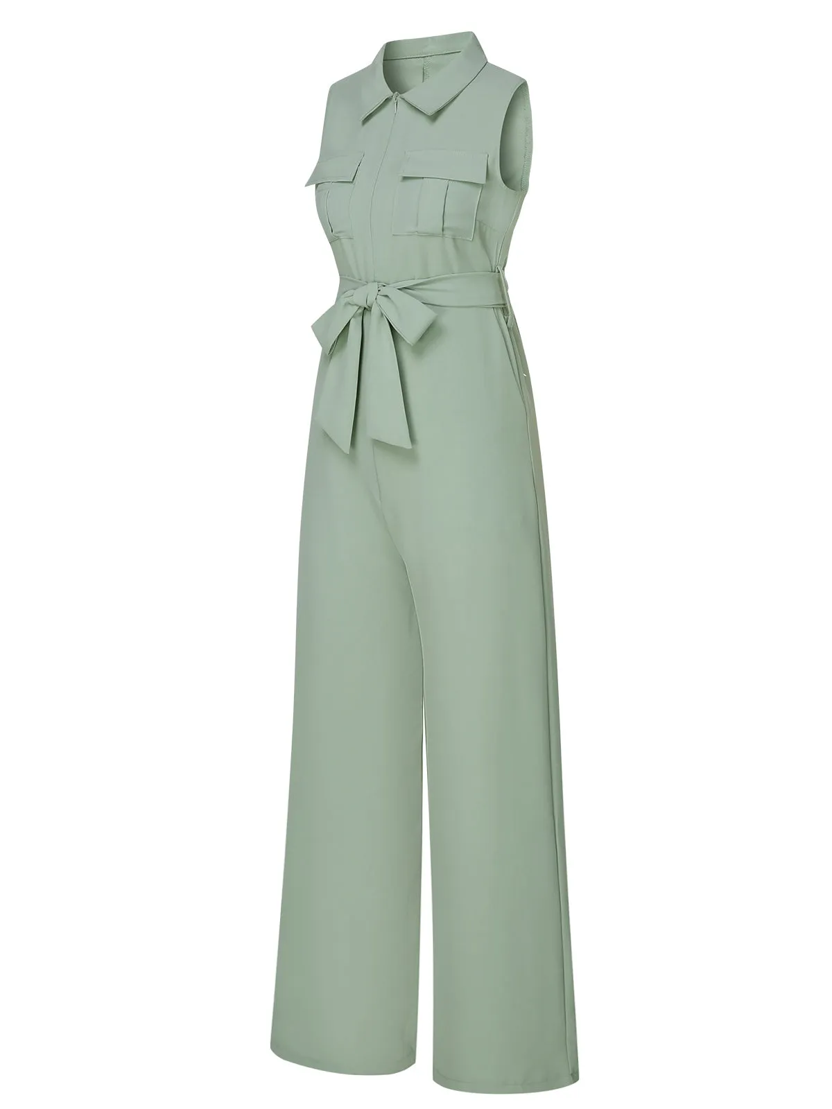 Green 1930s Shirt Collar Belted Jumpsuit sold by Retro Stage product image thumbnail 2