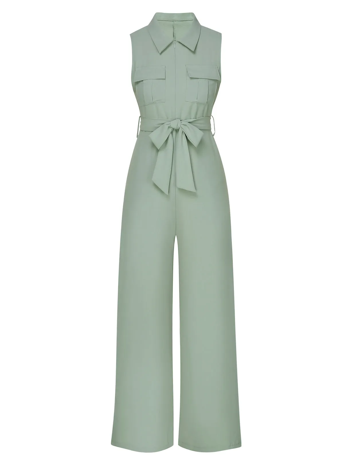 Green 1930s Shirt Collar Belted Jumpsuit sold by Retro Stage