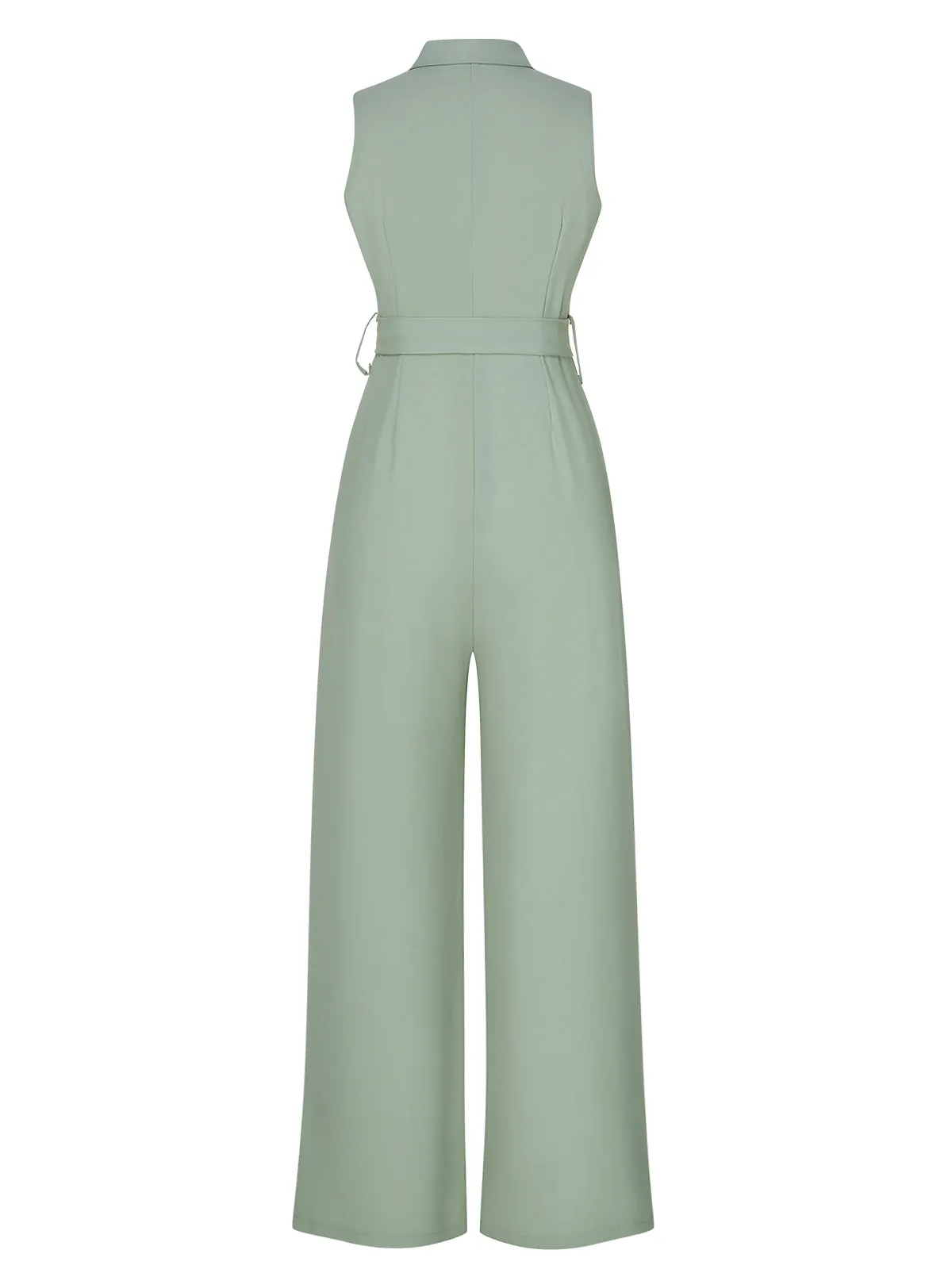 Green 1930s Shirt Collar Belted Jumpsuit sold by Retro Stage product image thumbnail 3