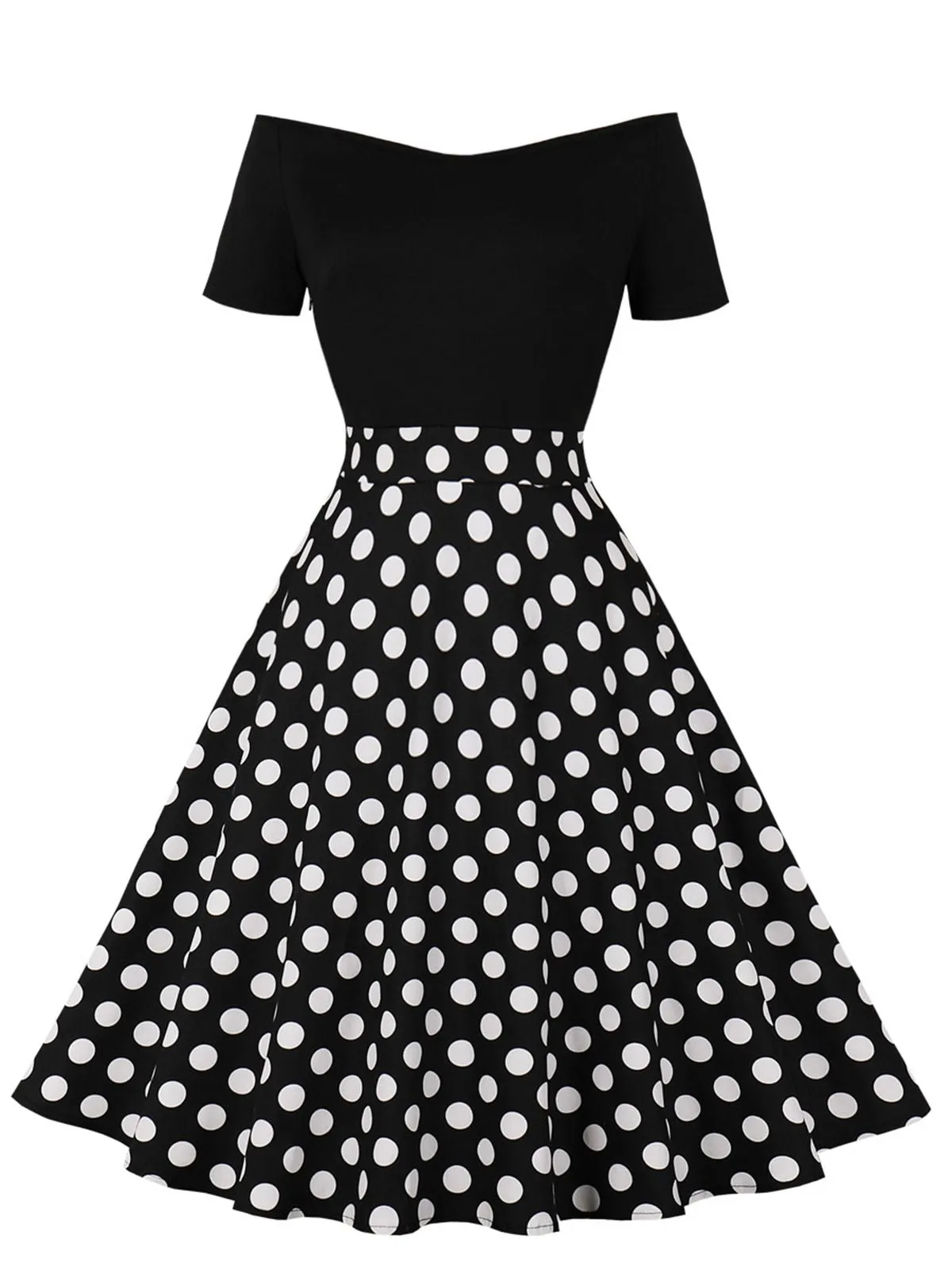 1950s Polka Dot Patchwork Short Sleeves Dress sold by Retro Stage product image thumbnail 2
