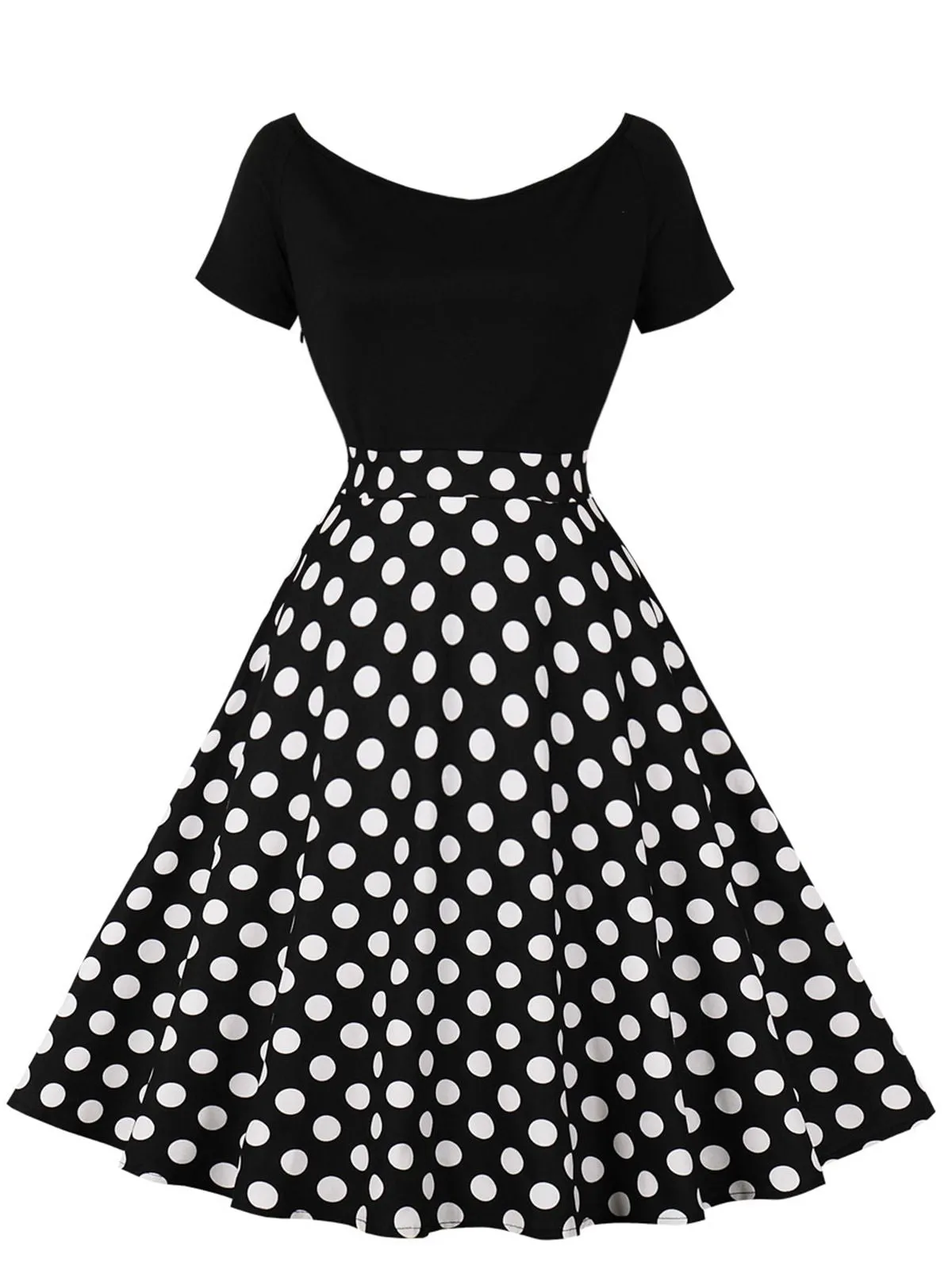 1950s Polka Dot Patchwork Short Sleeves Dress sold by Retro Stage