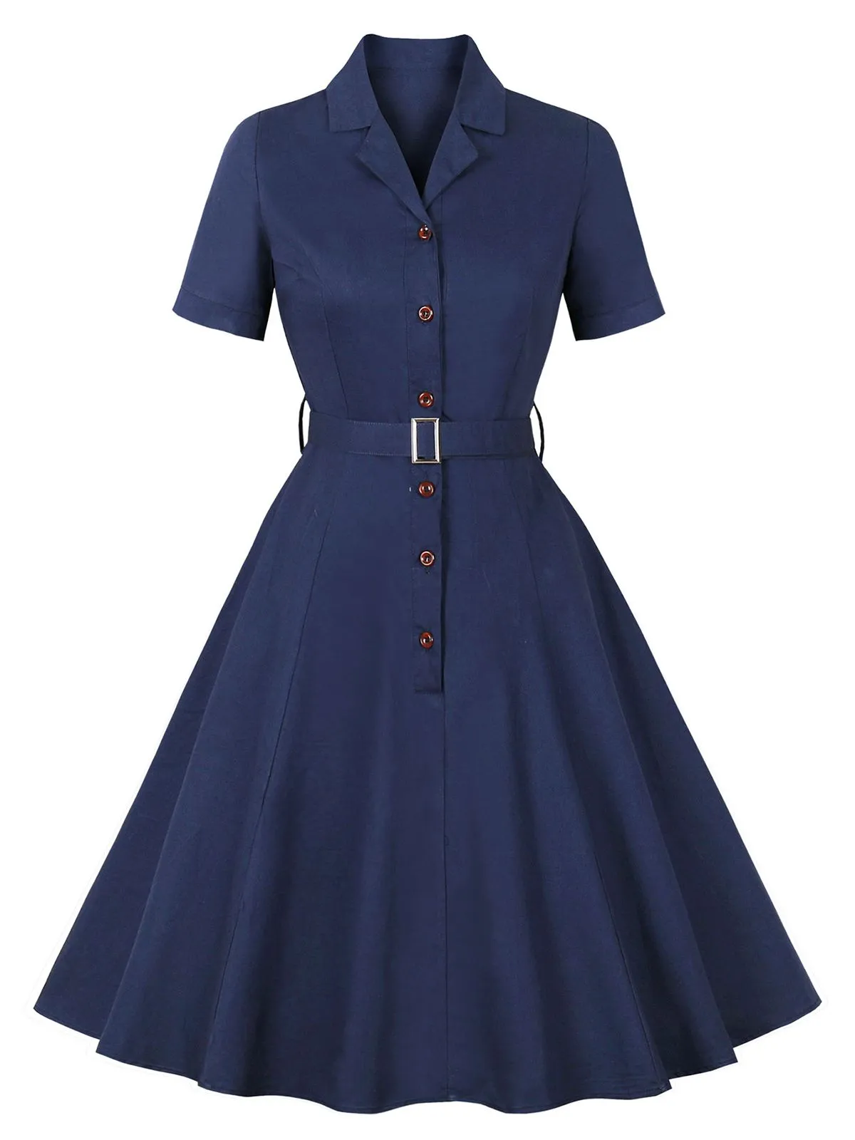 1950s Lapel Solid Buttons Belt Dress sold by Retro Stage product image thumbnail 3