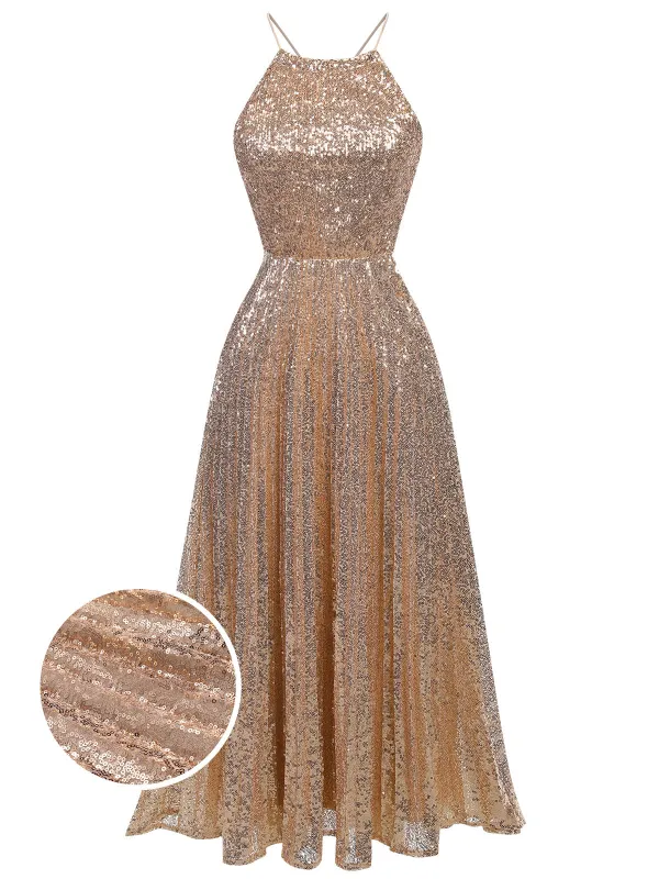 1920s Sequined Backless Halter Dress sold by Retro Stage