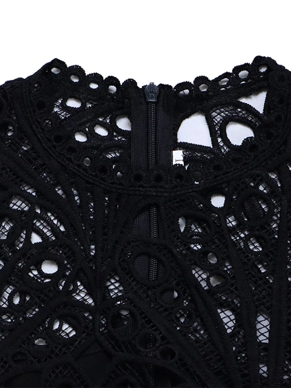 1960s Solid Lace Crochet Pleated Belted Dress sold by Retro Stage product image thumbnail 4