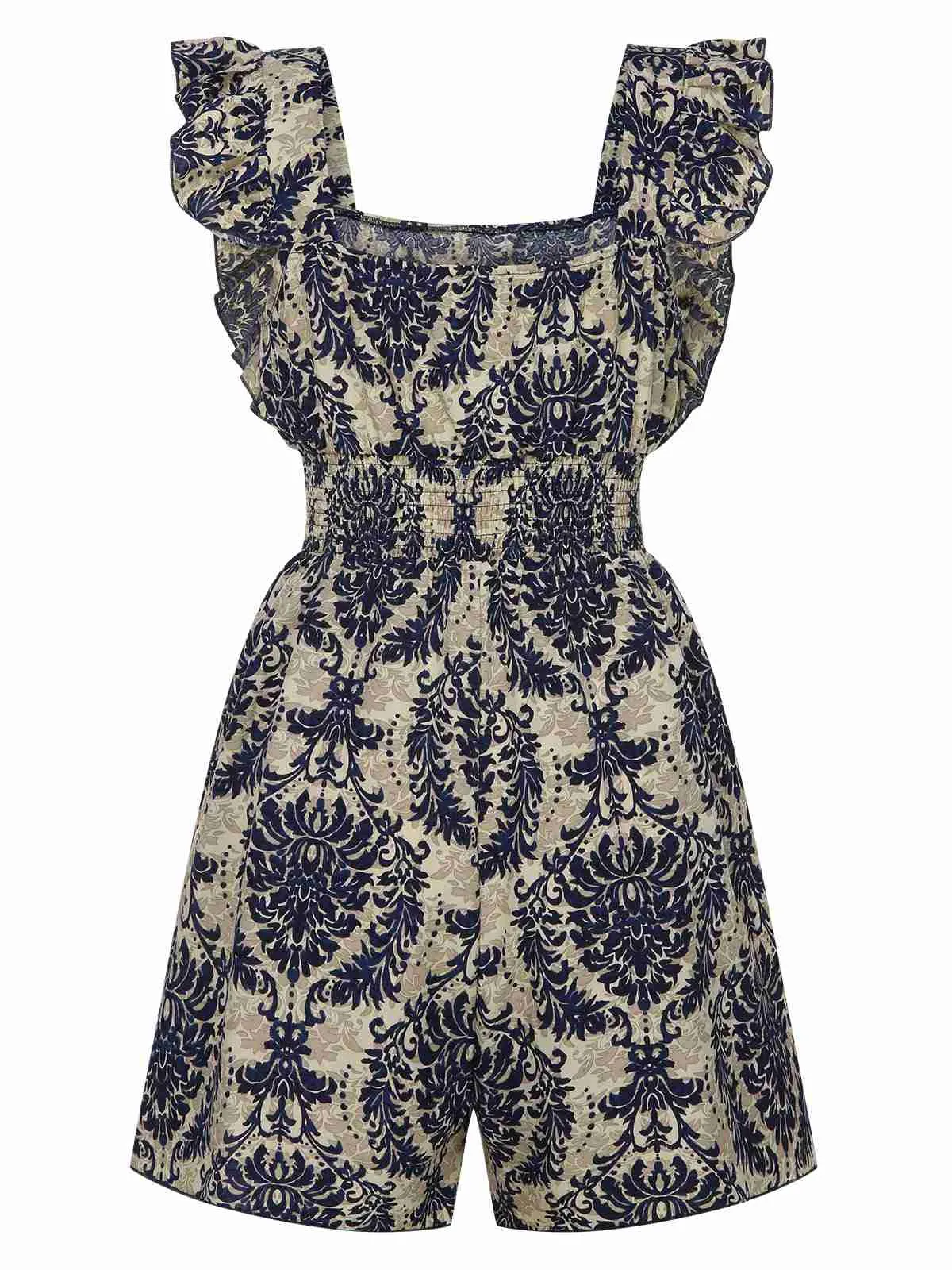 1970s Baroque Prints Square Neck Ruffles Romper sold by Retro Stage product image thumbnail 3