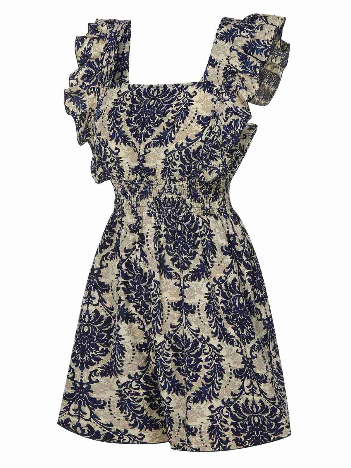 1970s Baroque Prints Square Neck Ruffles Romper sold by Retro Stage product image thumbnail 2