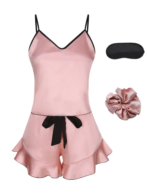 1970s Spaghetti Straps Satin Ribbon Pajamas made by Retro Stage
