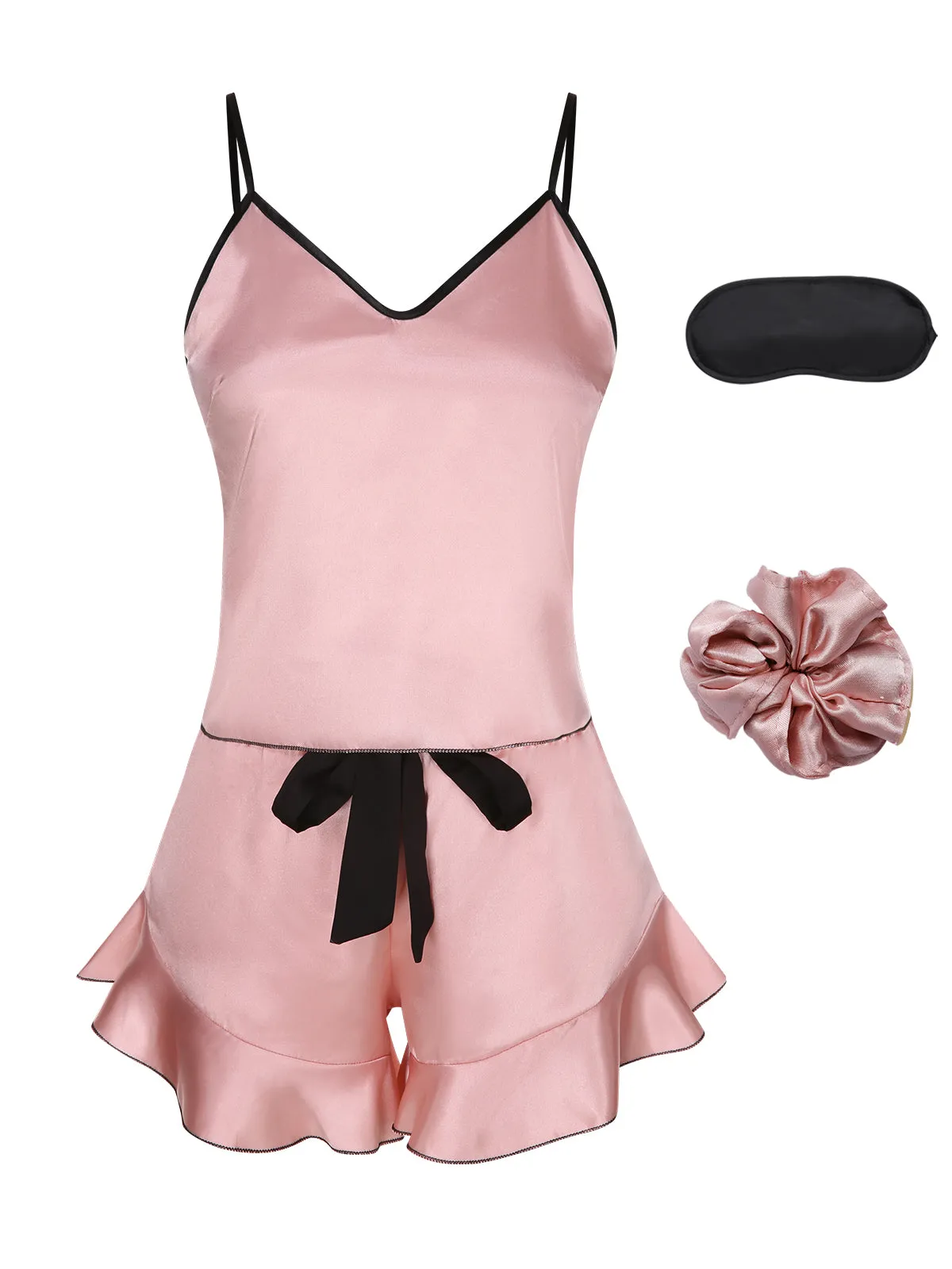 1970s Spaghetti Straps Satin Ribbon Pajamas sold by Retro Stage