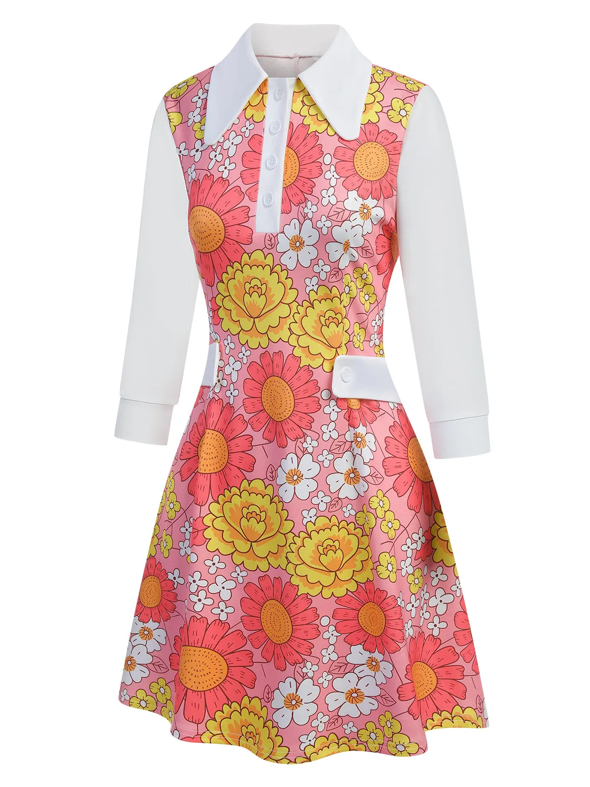 Pink 1960s Lapel Flowers Patchwork Dress sold by Retro Stage product image thumbnail 4