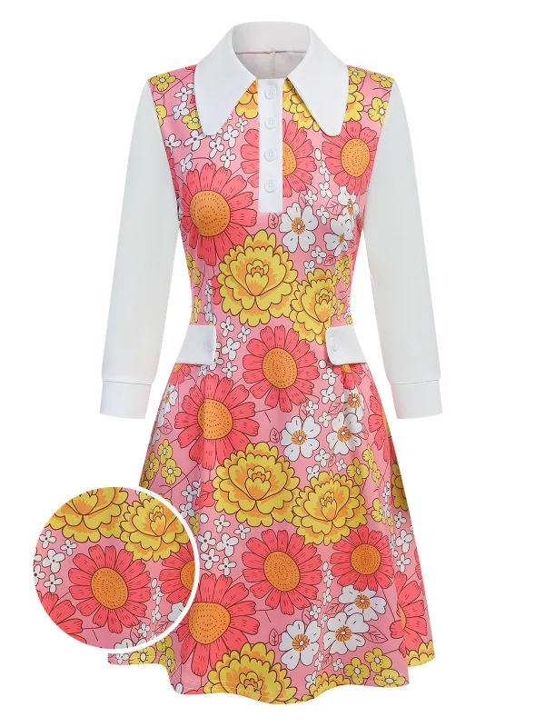 Pink 1960s Lapel Flowers Patchwork Dress sold by Retro Stage