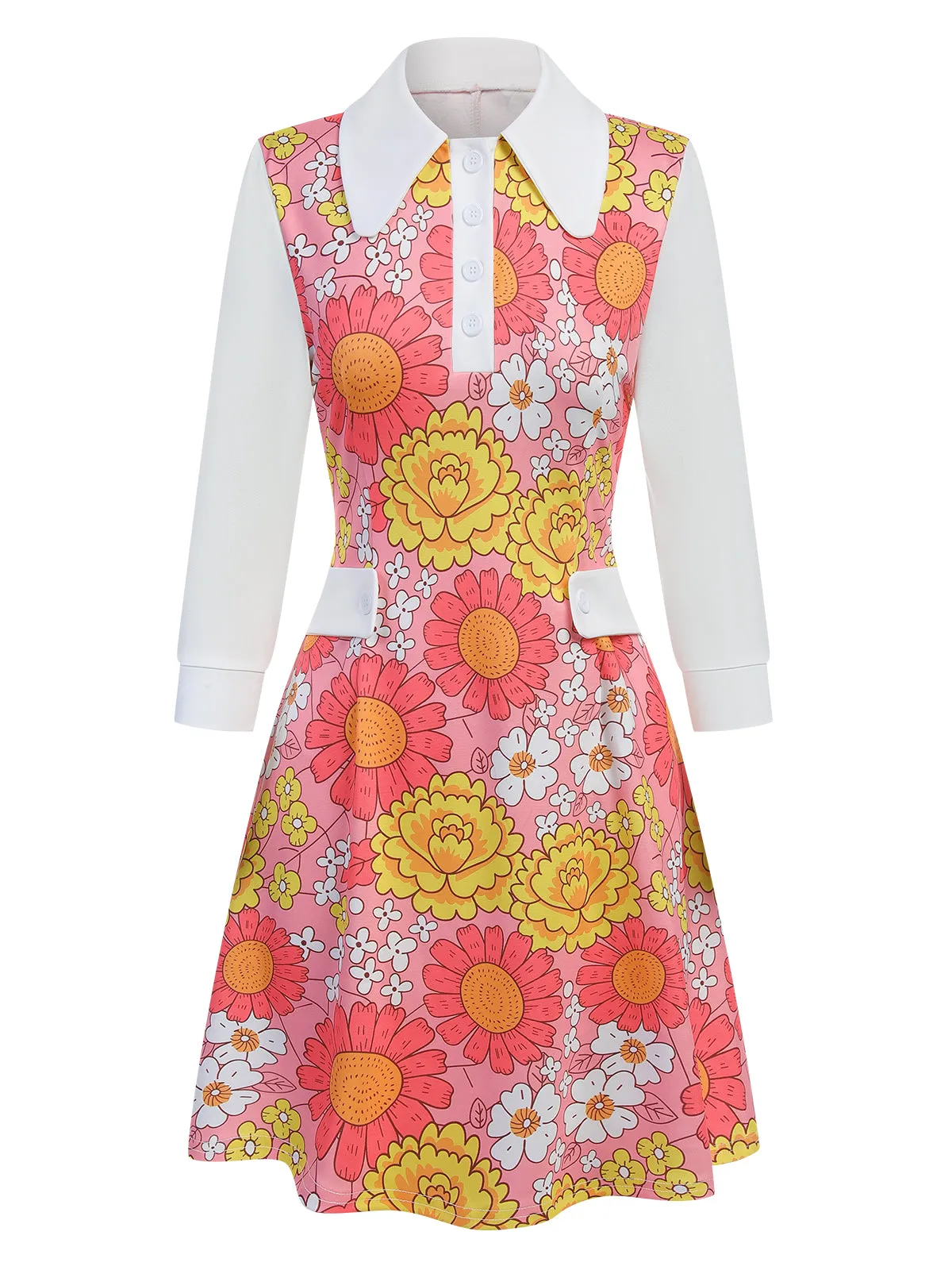Pink 1960s Lapel Flowers Patchwork Dress sold by Retro Stage product image thumbnail 2