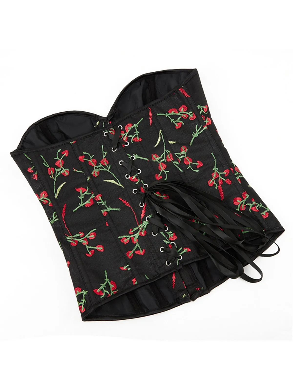Black 1970s Floral Embroidered Corset Top sold by Retro Stage product image thumbnail 4