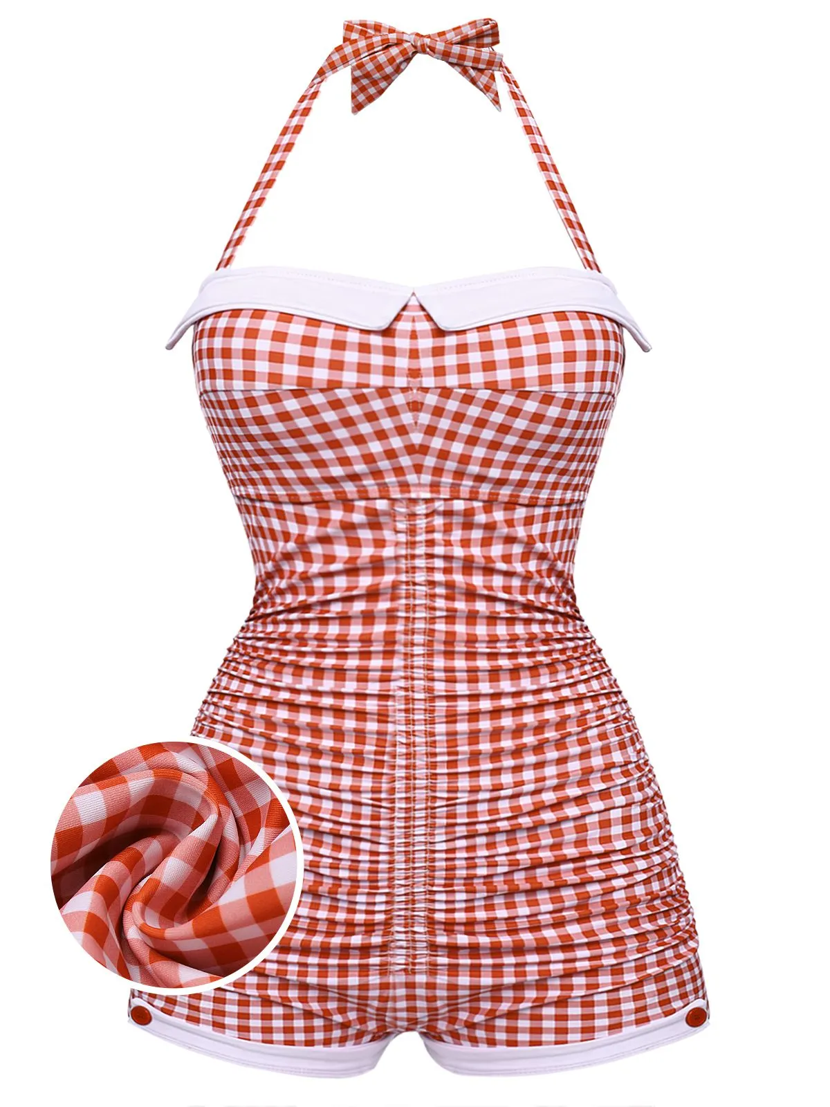 Gingham 1950s Halter Bowknot One-piece Swimsuit sold by Retro Stage product image thumbnail 3