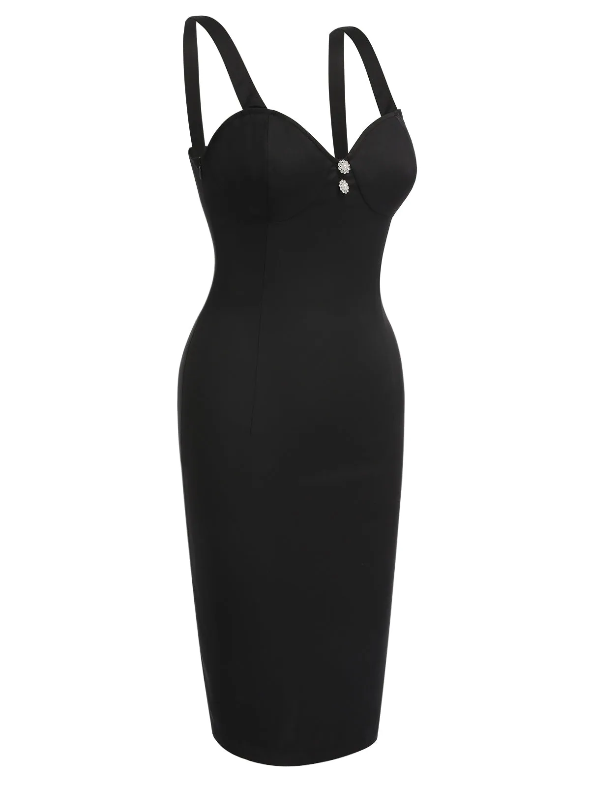 Black 1960s Solid Pearl Buttons Suspender Dress sold by Retro Stage product image thumbnail 4