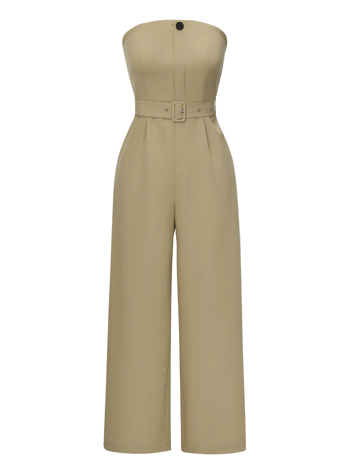 Camel 1930s Solid Strapless Belt Jumpsuit sold by Retro Stage