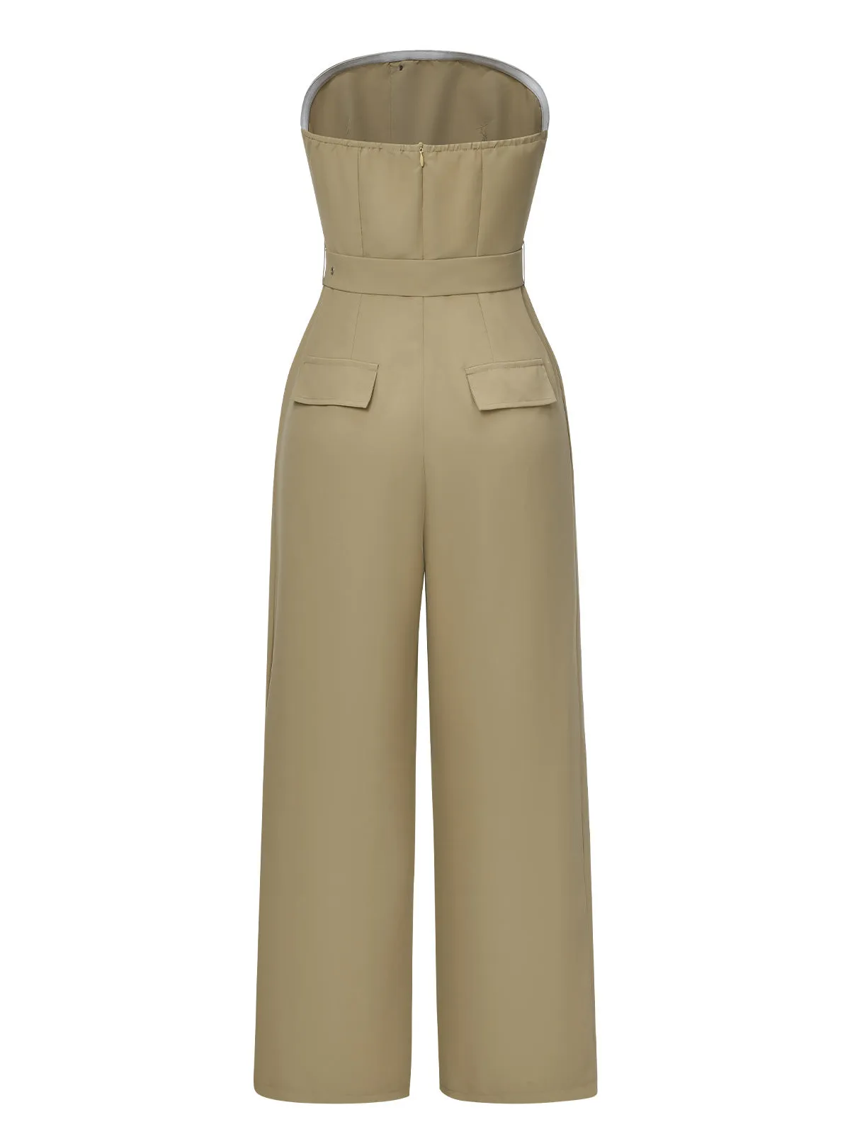 Camel 1930s Solid Strapless Belt Jumpsuit sold by Retro Stage product image thumbnail 3