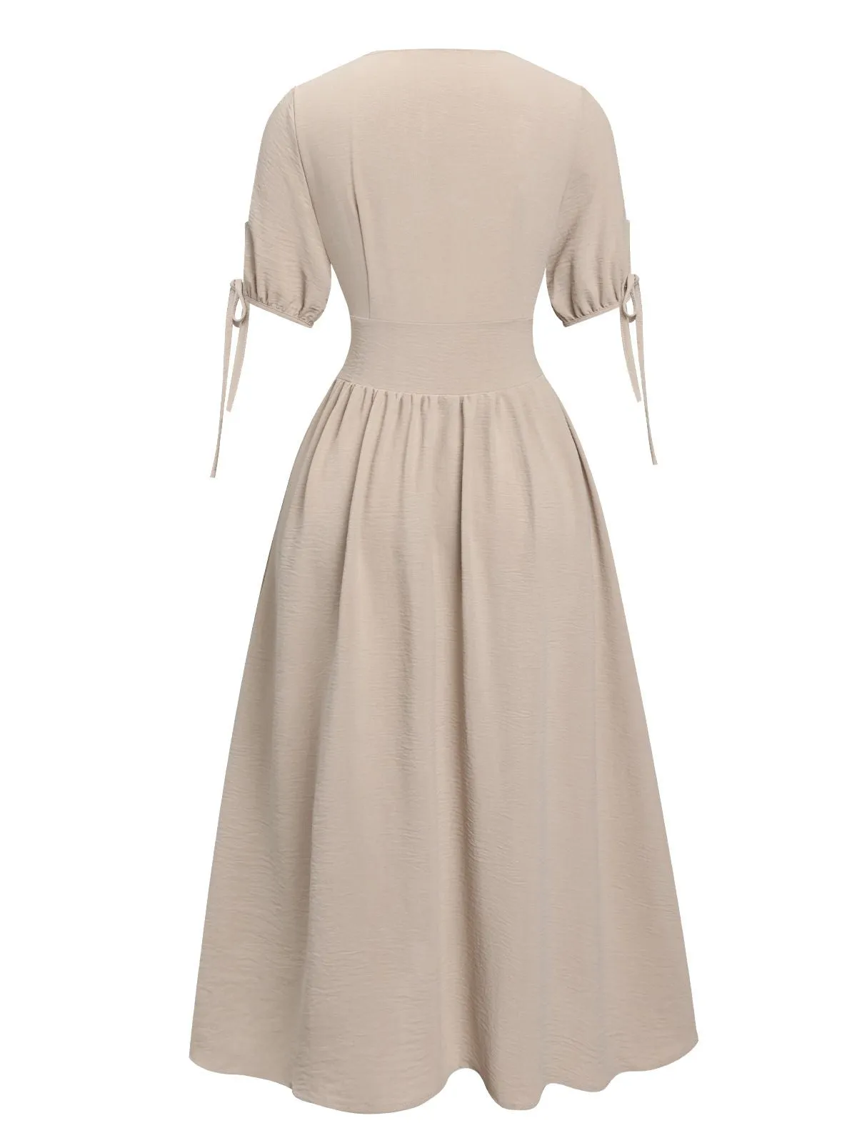 Beige 1940s Solid V-Neck Buttons Dress sold by Retro Stage product image thumbnail 2