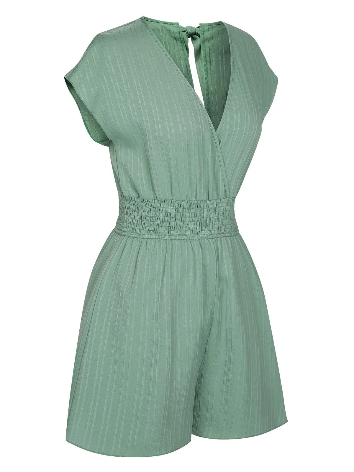 Green 1950s V-Neck Smocked Cap Sleeves Romper sold by Retro Stage product image thumbnail 3
