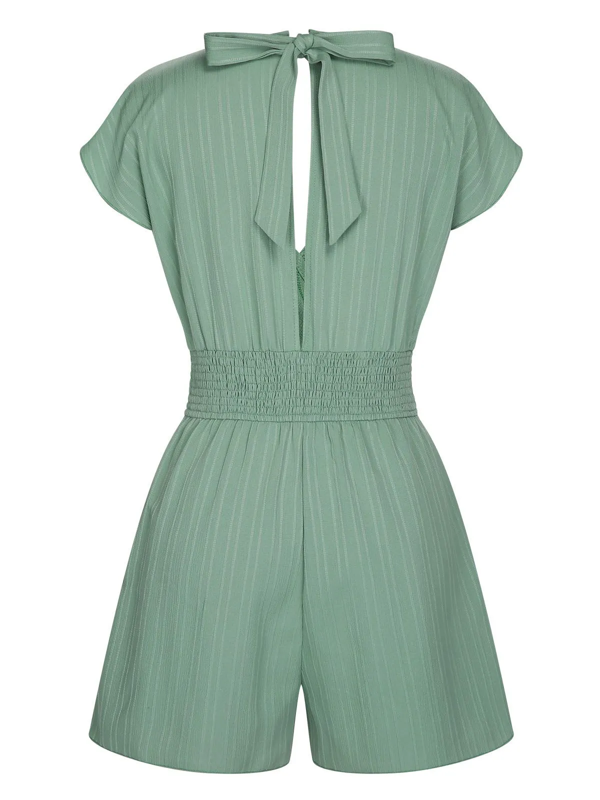 Green 1950s V-Neck Smocked Cap Sleeves Romper sold by Retro Stage product image thumbnail 2