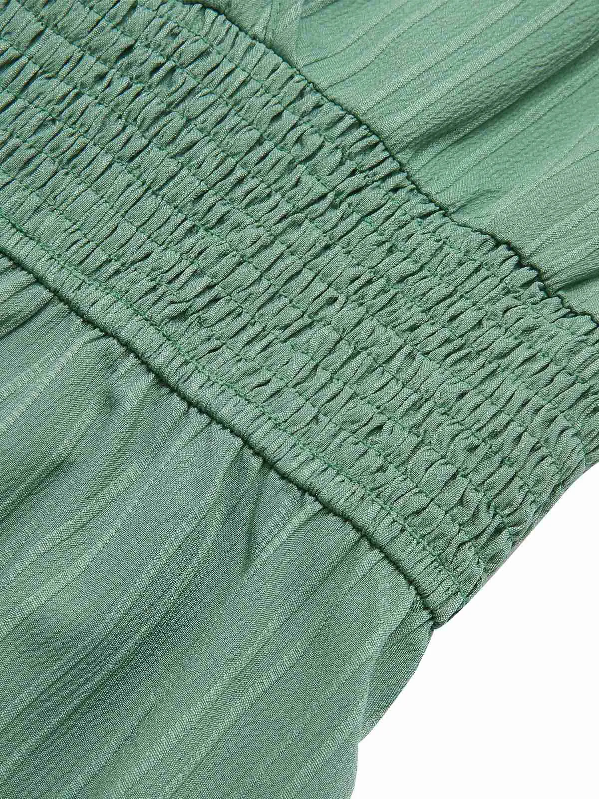 Green 1950s V-Neck Smocked Cap Sleeves Romper sold by Retro Stage product image thumbnail 5