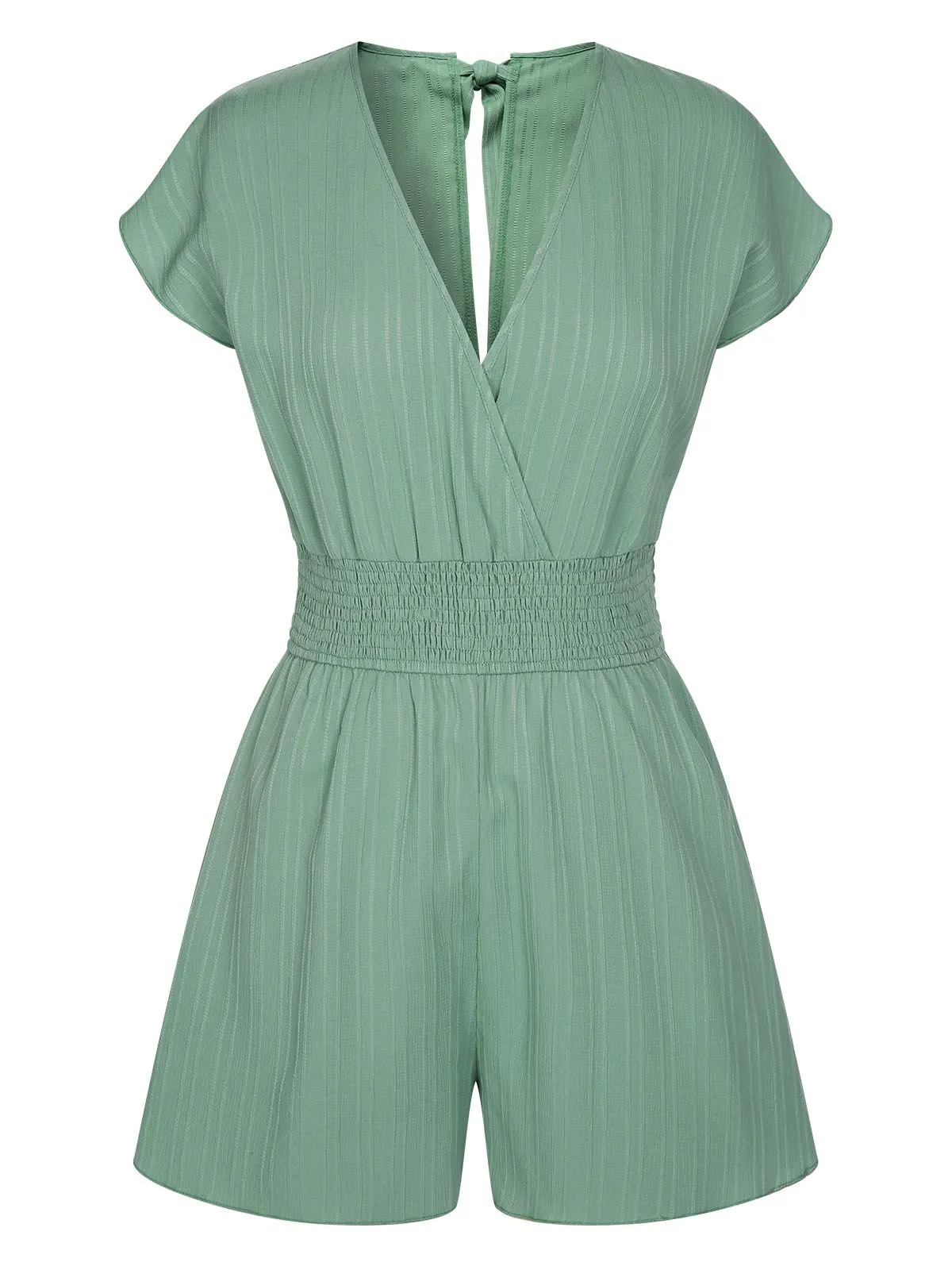 Green 1950s V-Neck Smocked Cap Sleeves Romper sold by Retro Stage
