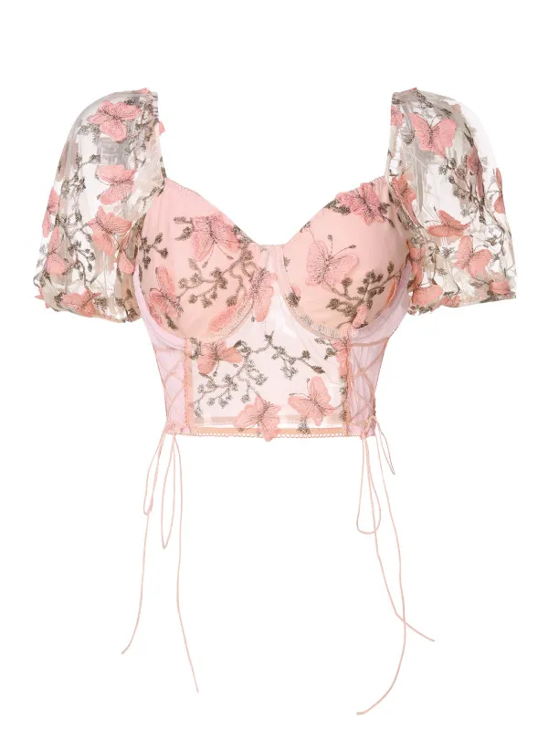 Pink 1950s Floral Butterfly Puff Sleeves Top sold by Retro Stage