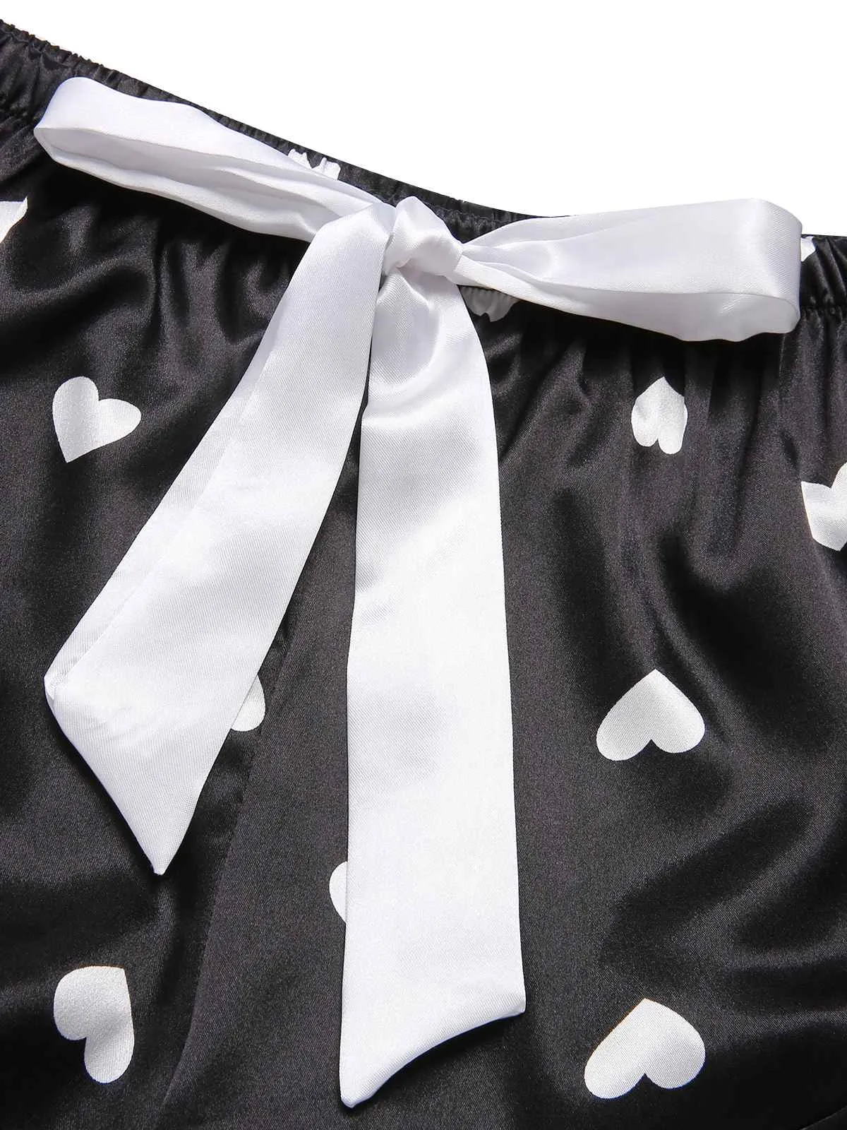 Black 1970s Spaghetti Straps Satin Heart Pajamas sold by Retro Stage product image thumbnail 4