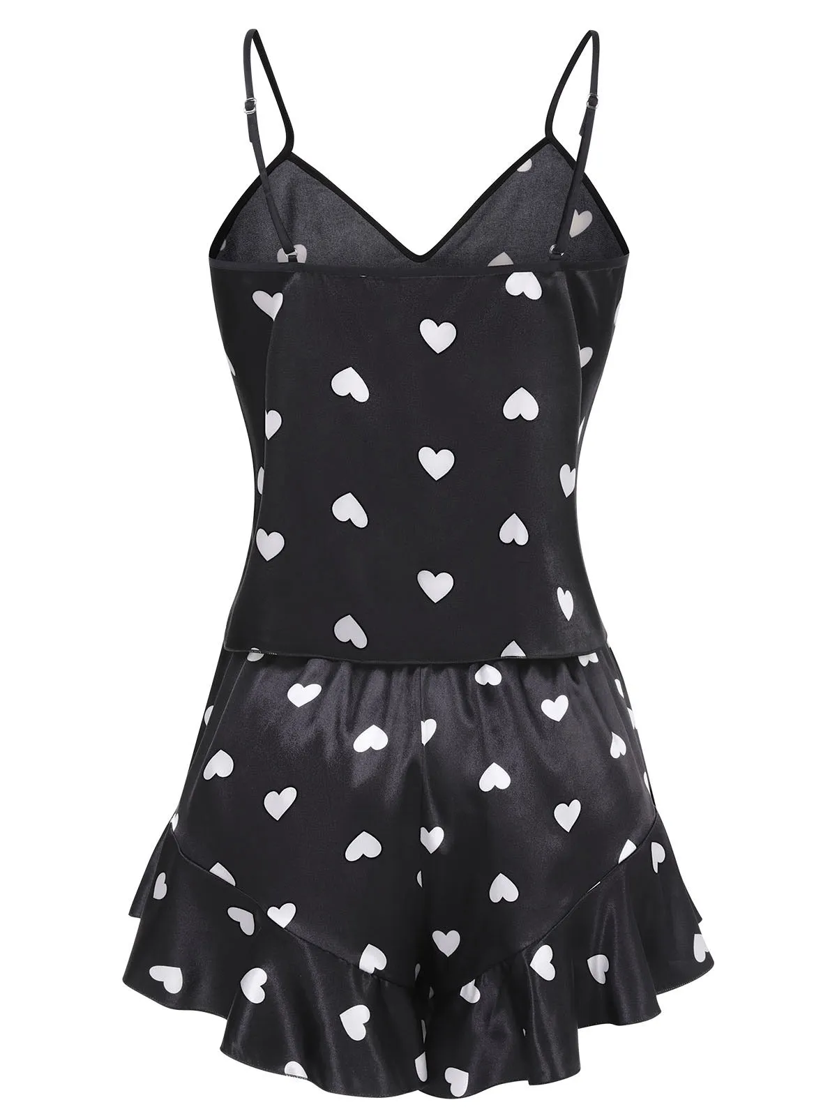 Black 1970s Spaghetti Straps Satin Heart Pajamas sold by Retro Stage product image thumbnail 2