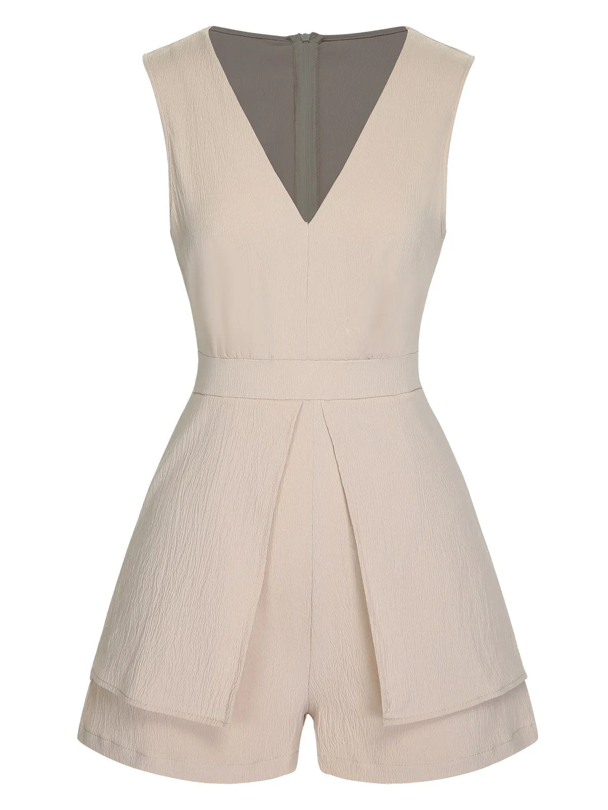 Beige 1950s Solid V-Neck Sleeveless Romper sold by Retro Stage