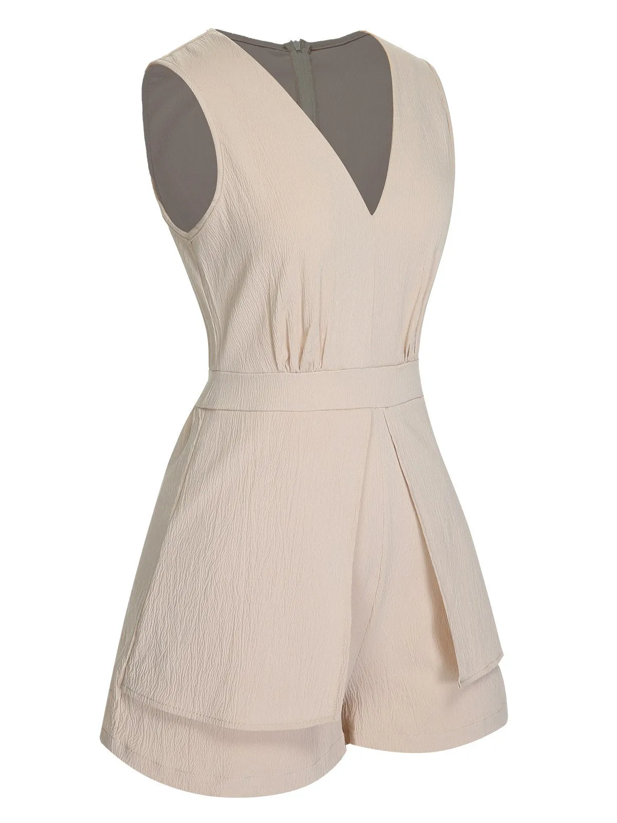 Beige 1950s Solid V-Neck Sleeveless Romper sold by Retro Stage product image thumbnail 3